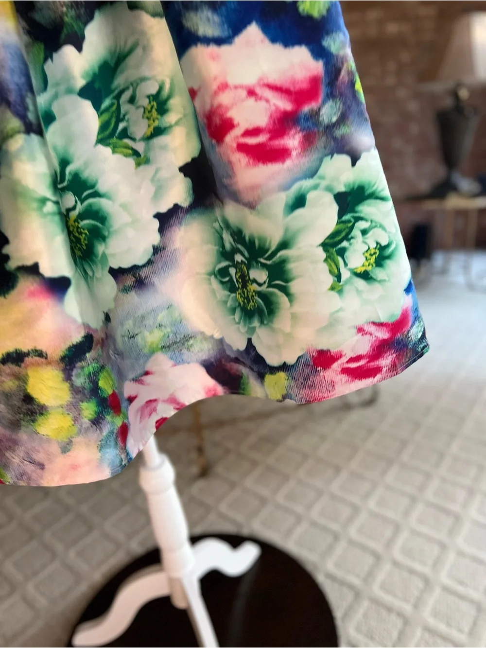 Akira Chicago Floral Multicolor Taffeta Pleated Full Midi Skirt S Retro Party